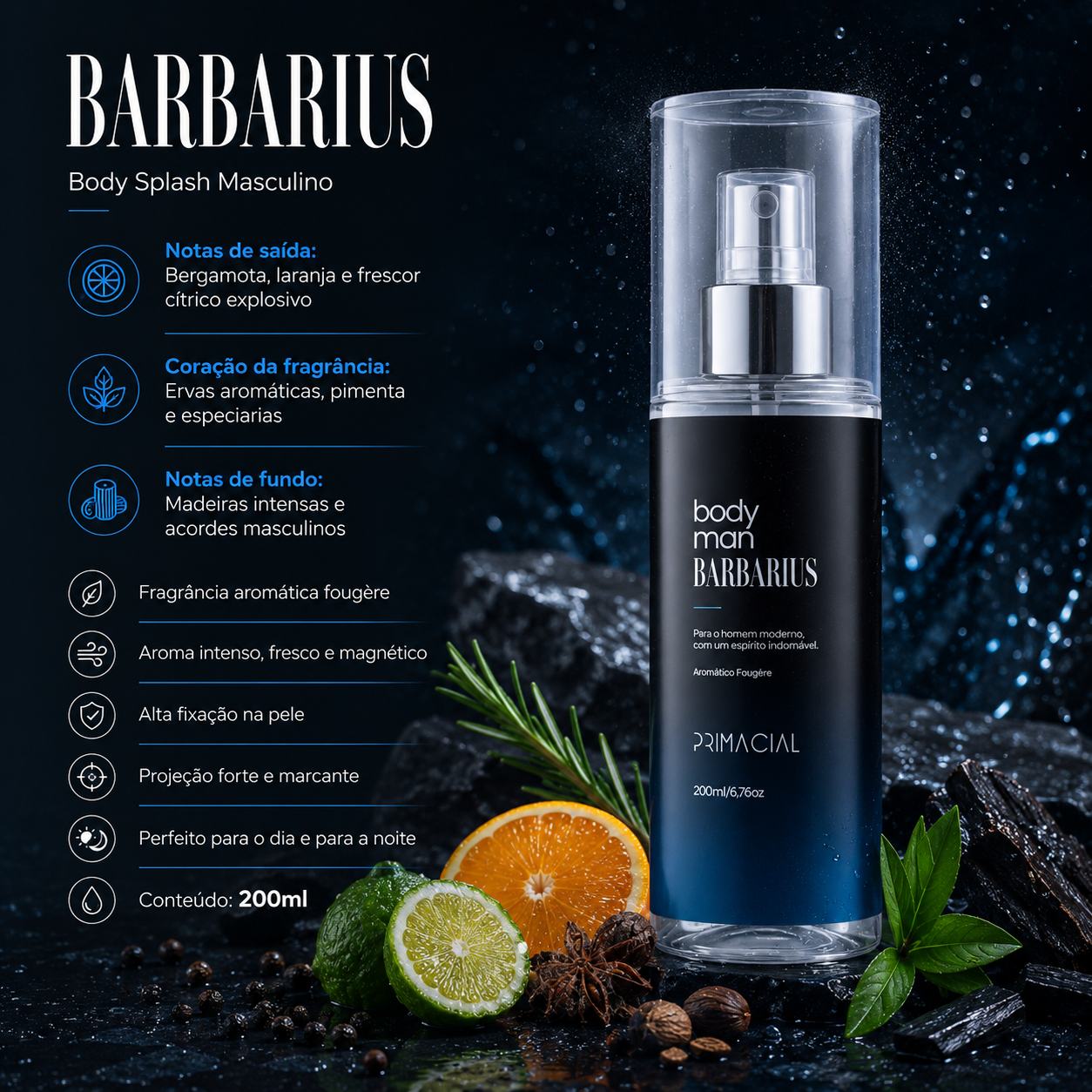 Body Splash Barbarius - fragrância aromática fougère